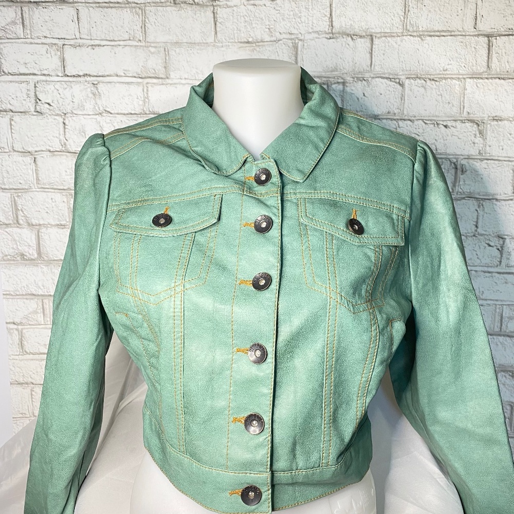 Ci Sona Teal Green Faux Leather Jacket Size Large